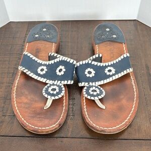 Jack Rogers well loved navy and white sandals